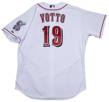 2012 Joey Votto Game Used, Signed & Inscribed Cincinnati Reds Home Jersey (PSA/DNA)